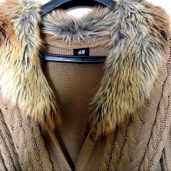 H&M Brown Faux Fur Collar Cardigan S - Picture 2 of 4